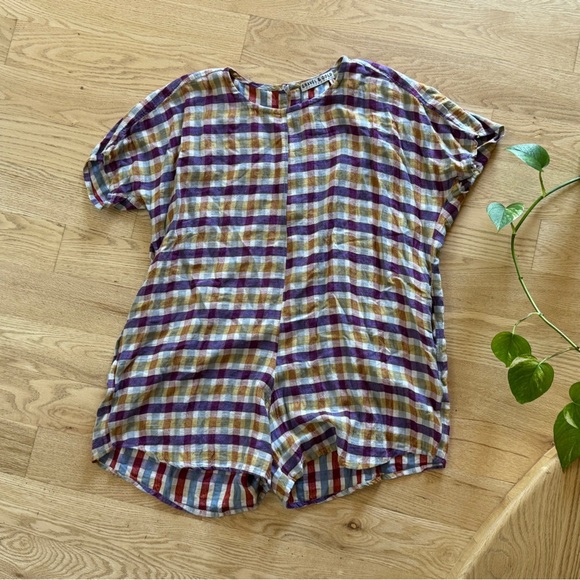 Gravel & Gold Rancho Romper M EUC Rainbow Plaid Playsuit Oversized - Picture 4 of 15